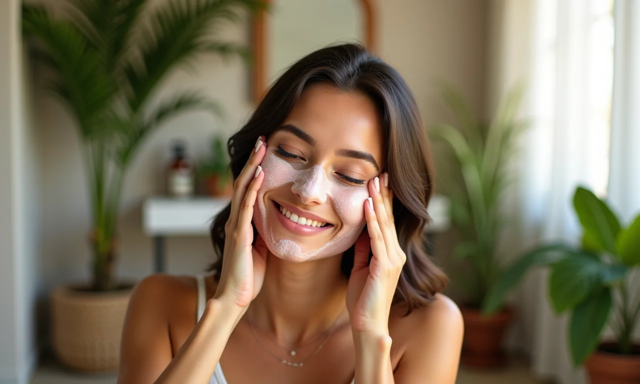 Limpeza facial profunda com produtos suaves para o rosto.