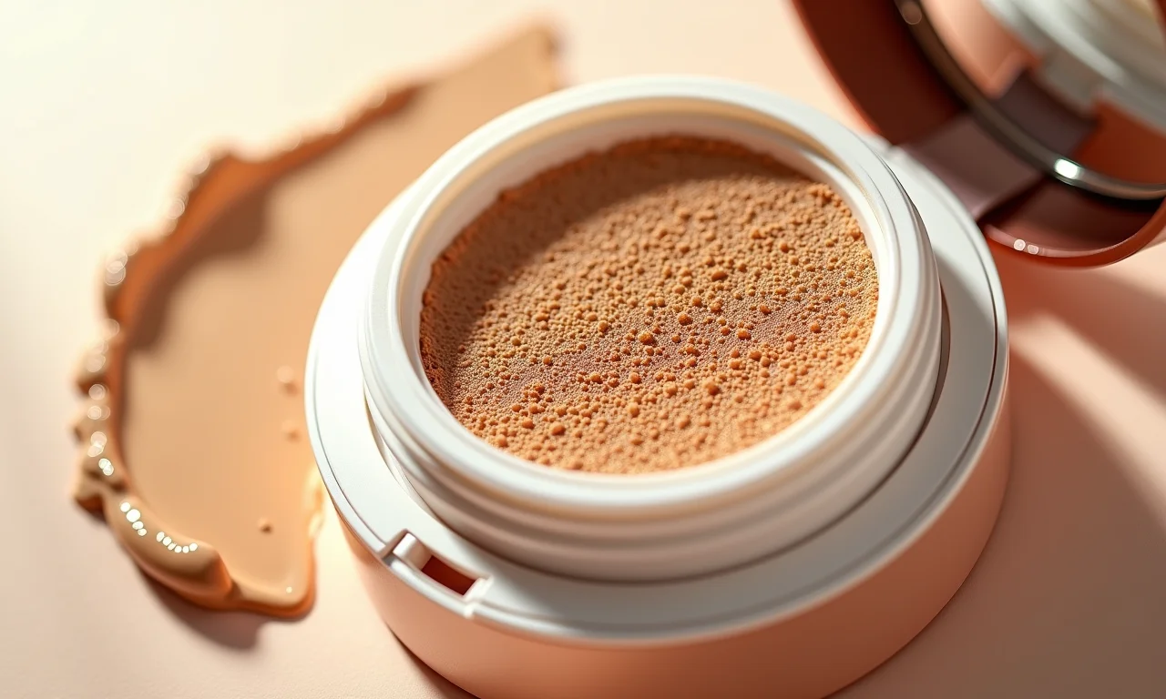 Lista de ingredientes de base cushion com destaque para componentes chave.