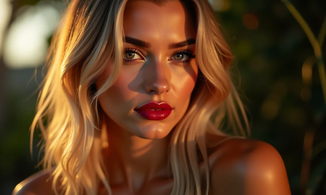 Loiras de cabelo escuro com batom vermelho.