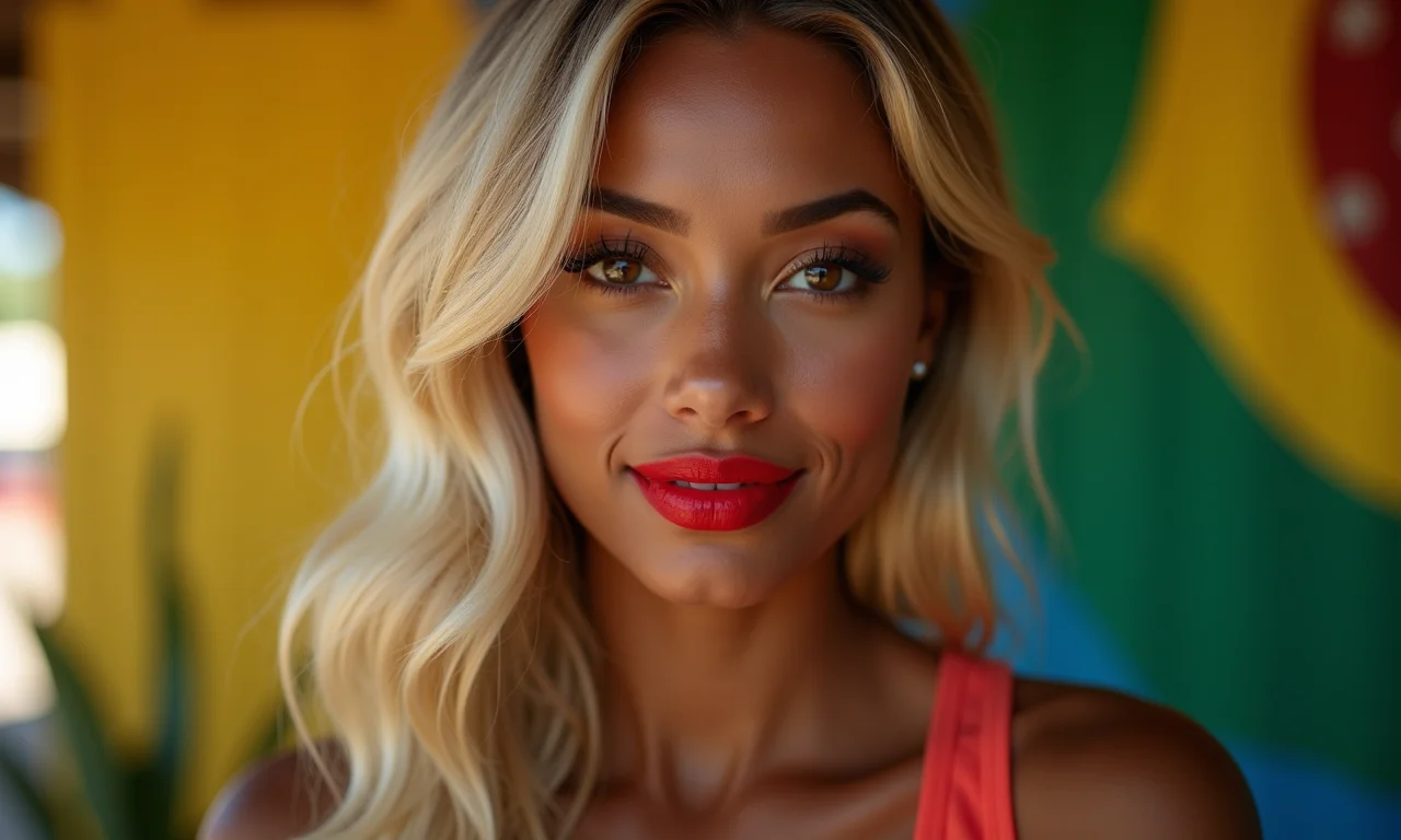 Loiras de pele negra com batom vermelho.