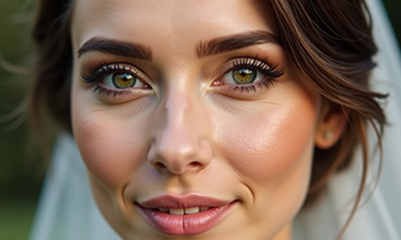 Maquiadora aplicando base de longa duração no rosto da noiva.