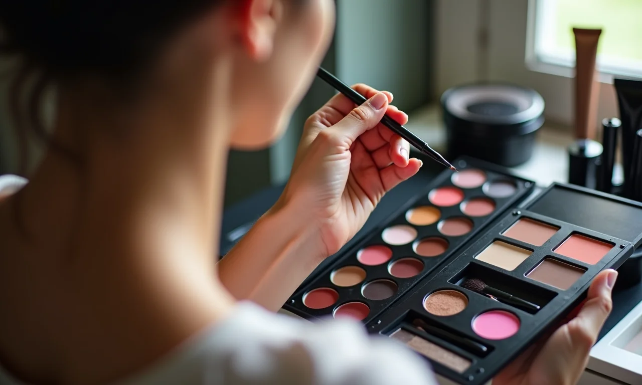 Maquiadora escolhendo delineador ideal para o gatinho invertido.