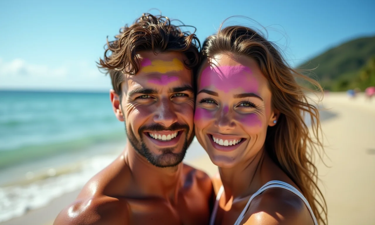 Maquiagem à prova d'água para ensaio na praia.