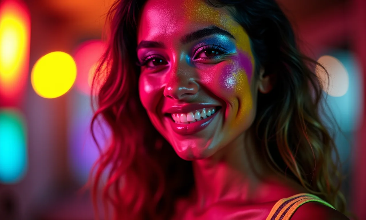 Maquiagem com cores neon para festa junina.