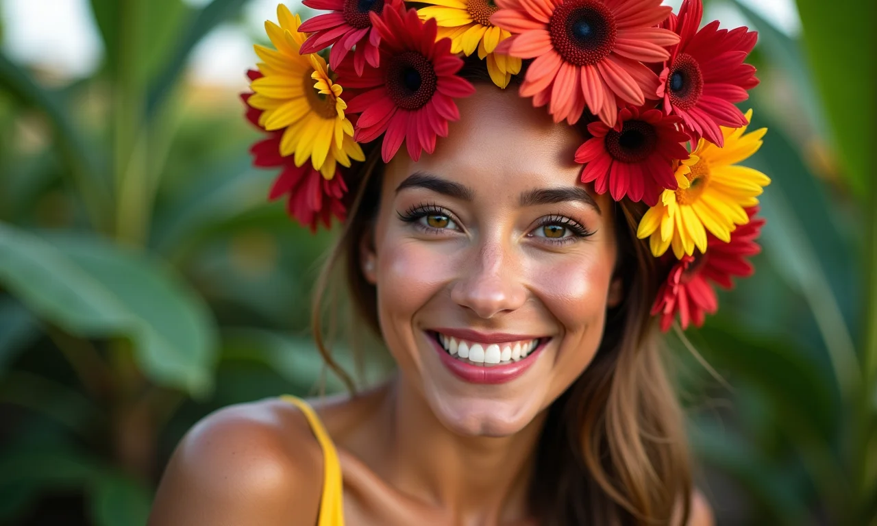 Maquiagem com flores e elementos naturais para festa junina.