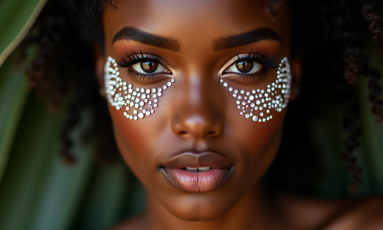 Maquiagem com pedras e cristais para um toque especial.