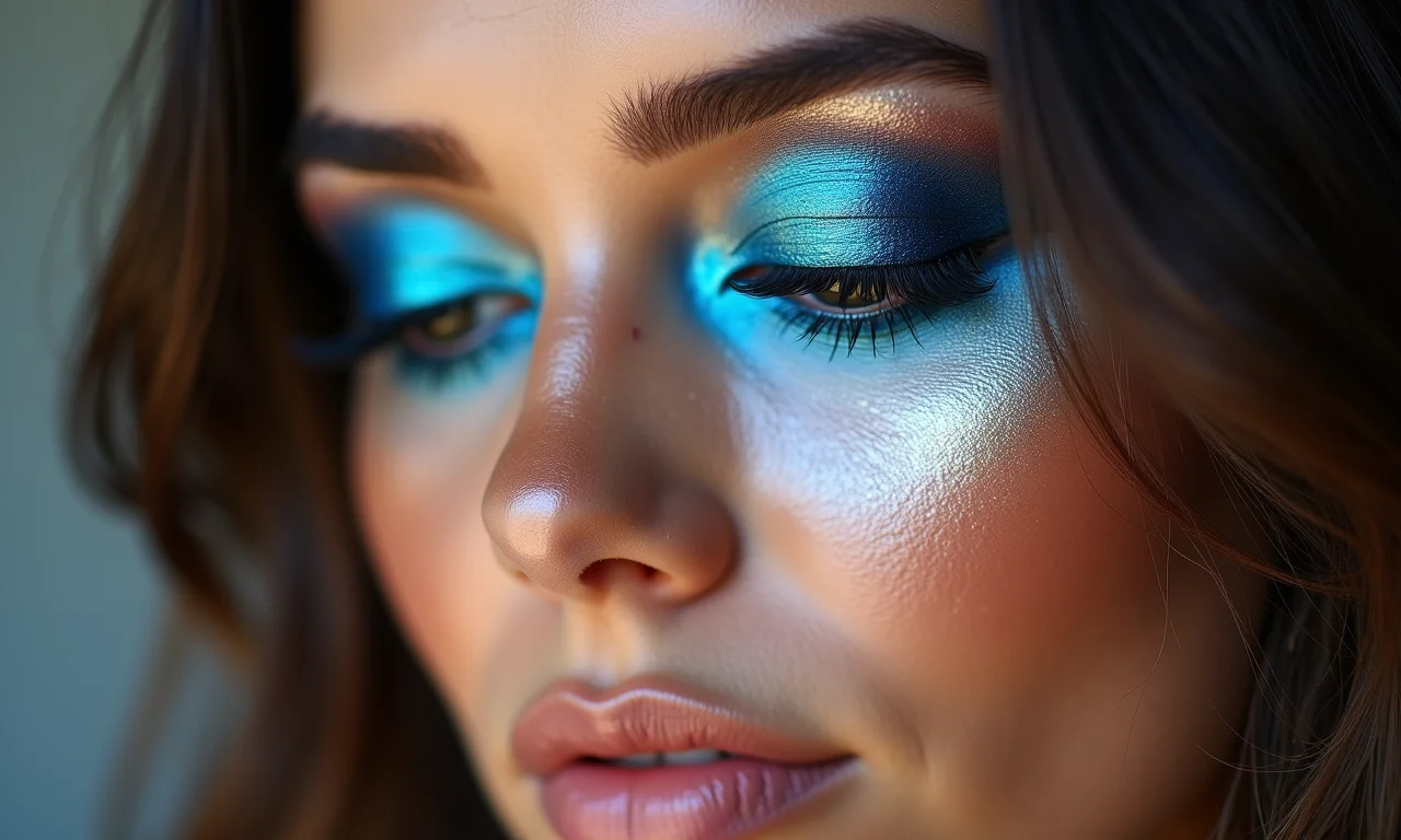 Maquiagem com sombra azul metálica para a noite de inverno.