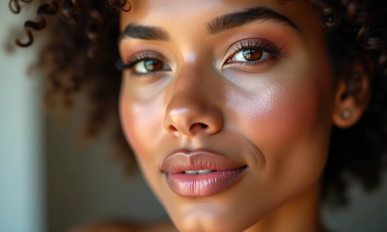 Maquiagem completa com iluminador líquido.