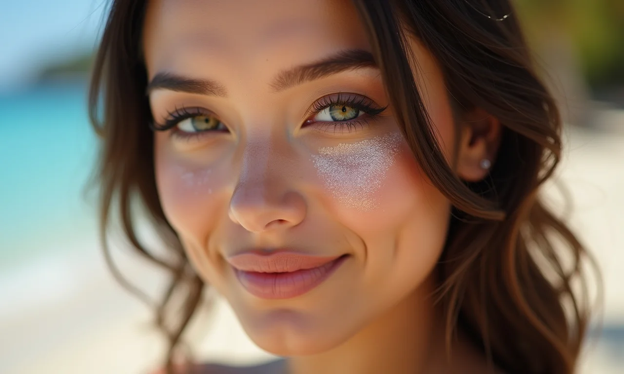 Maquiagem dos olhos com sombras neutras e cintilantes para casamento na praia.