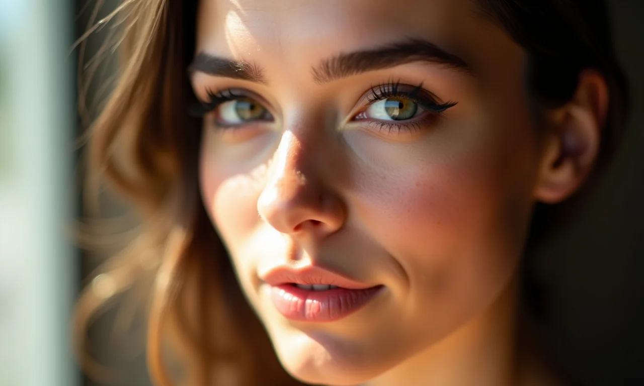 Maquiagem iluminada com delineado gatinho suave para festa.