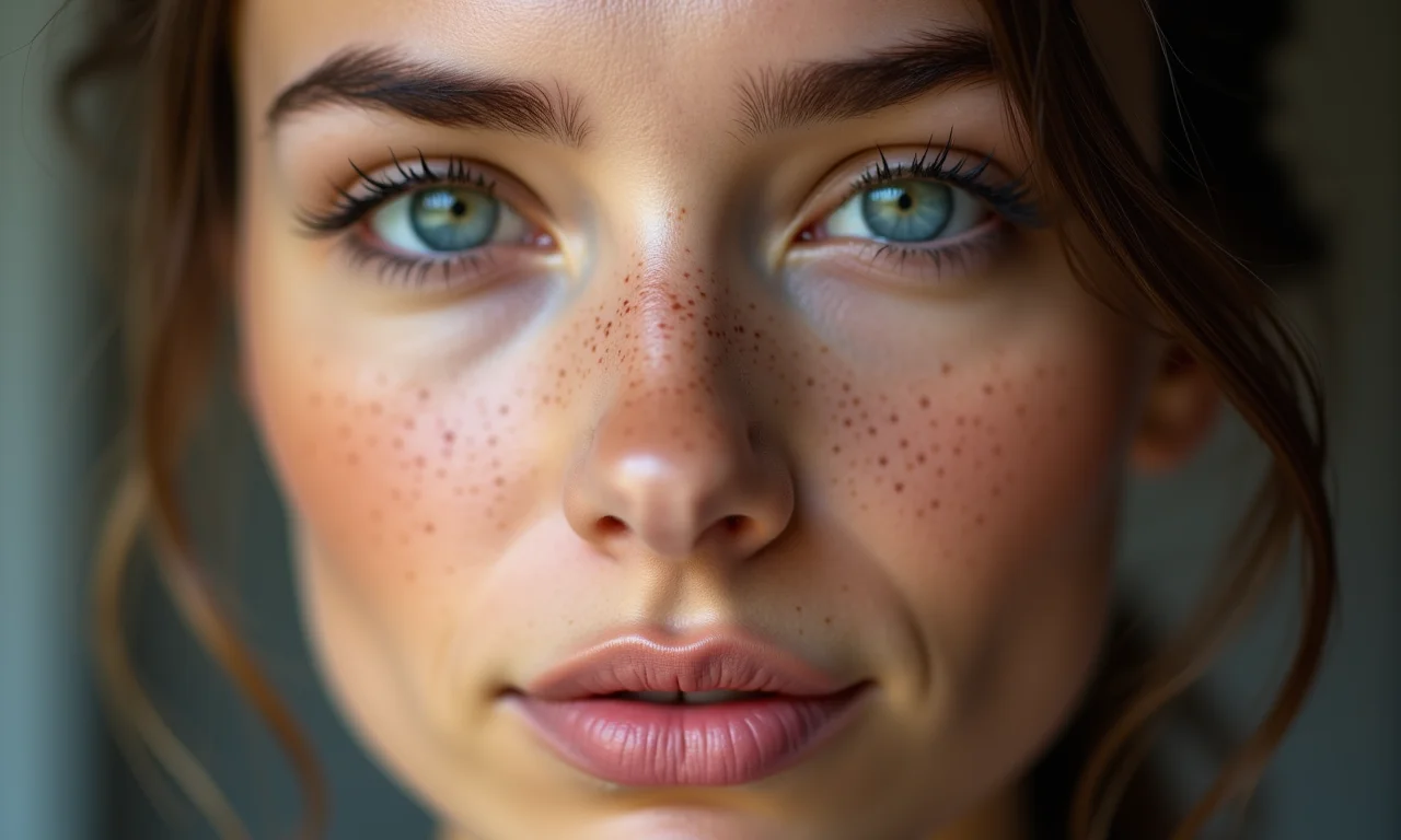 Maquiagem leve nos olhos para realçar sardas.