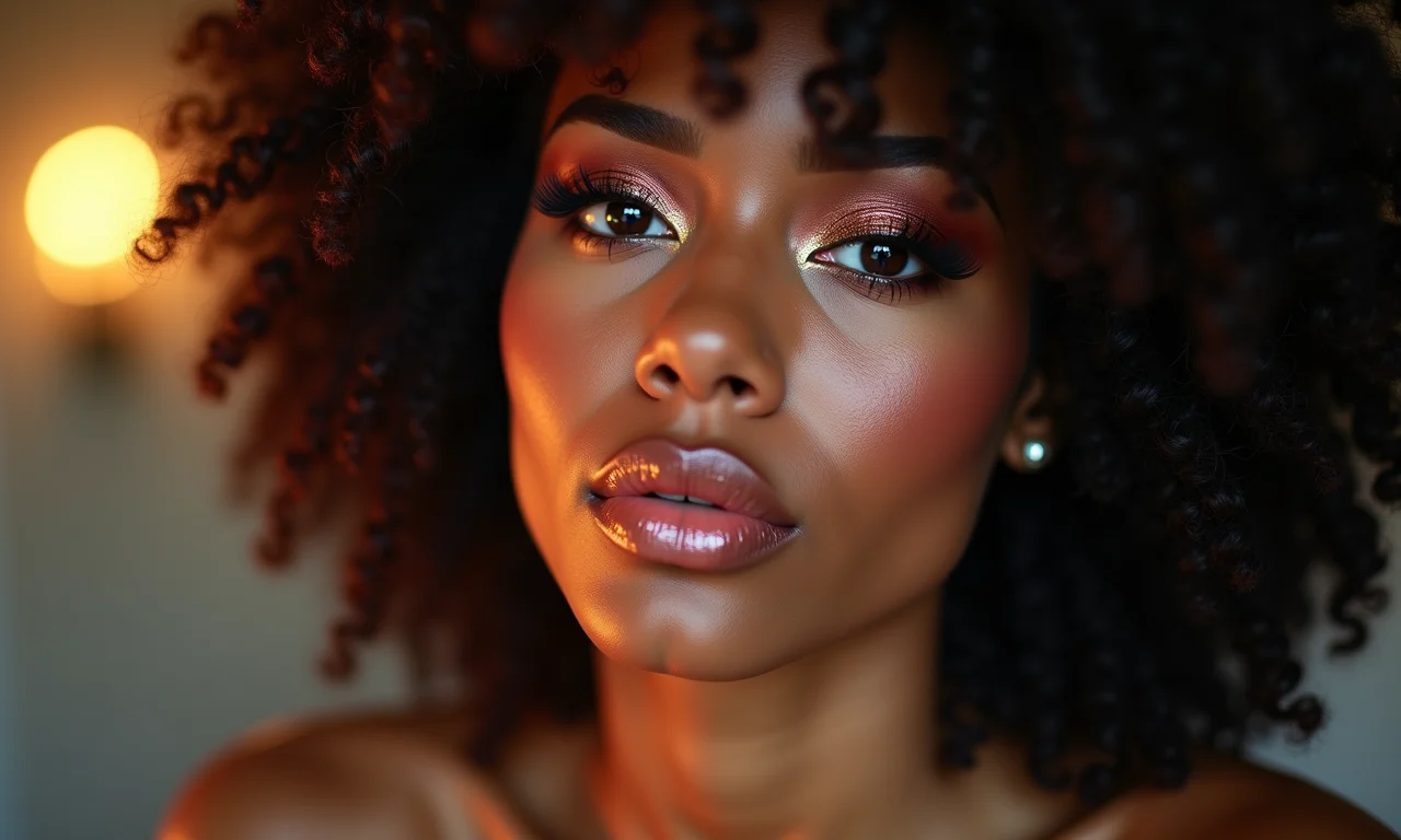 Maquiagem masculina anos 70 com brilho, inclusão e estilo.