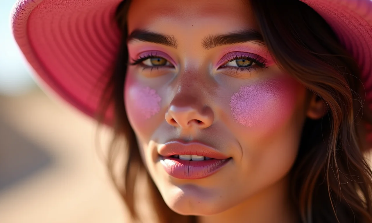 Maquiagem monocromática rosa em uma mulher com pele perfeita.