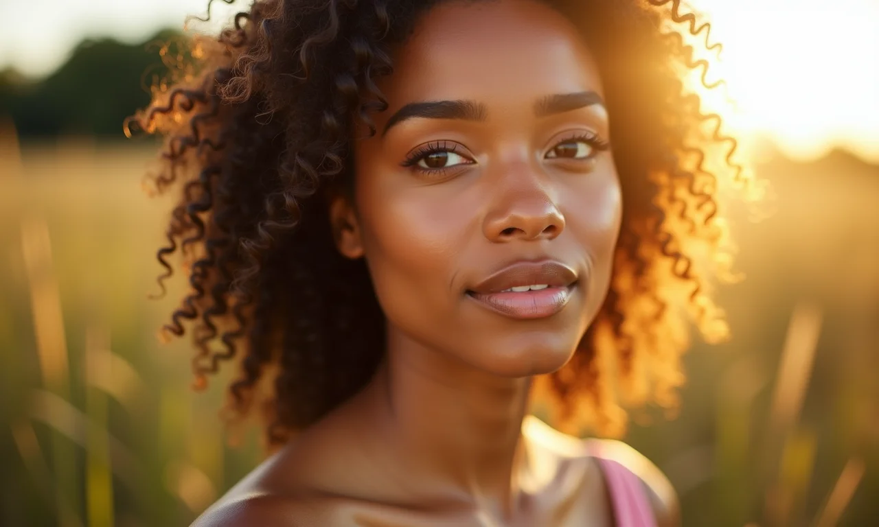 Maquiagem natural e iluminada para ensaio ao ar livre.