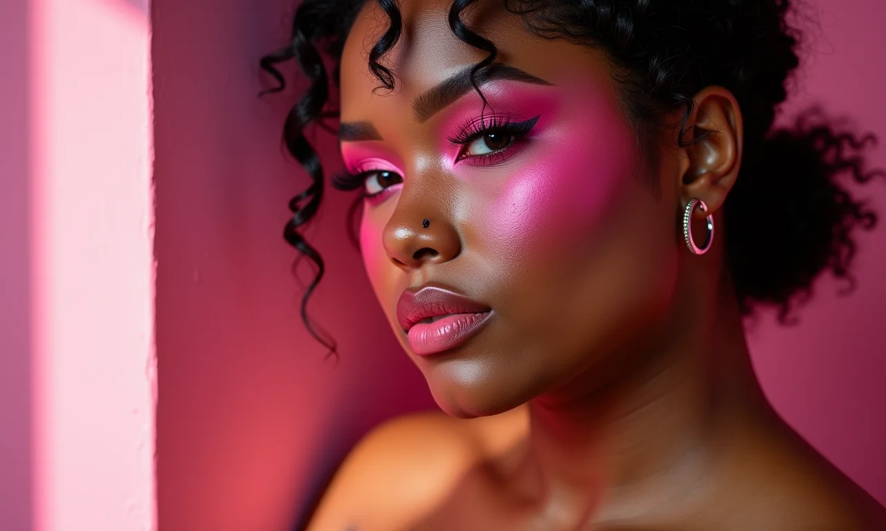 Maquiagem rosa pink ousada em uma mulher plus size.