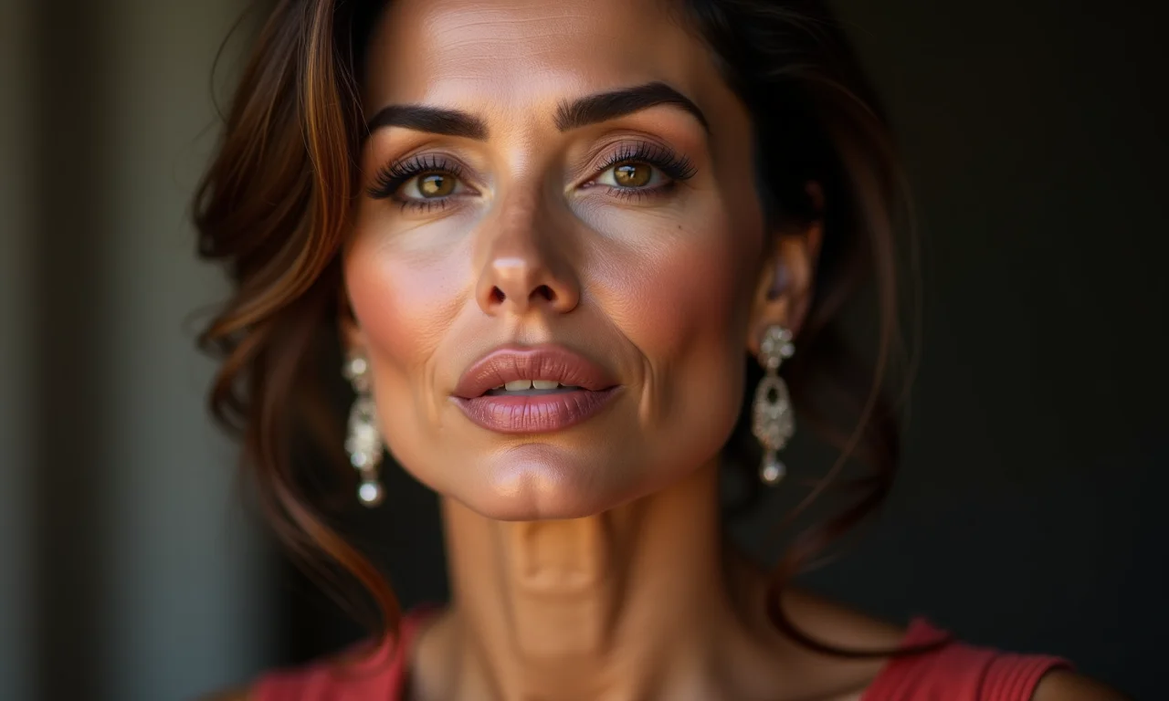 Maquiagem rosa queimado elegante em uma mulher madura.