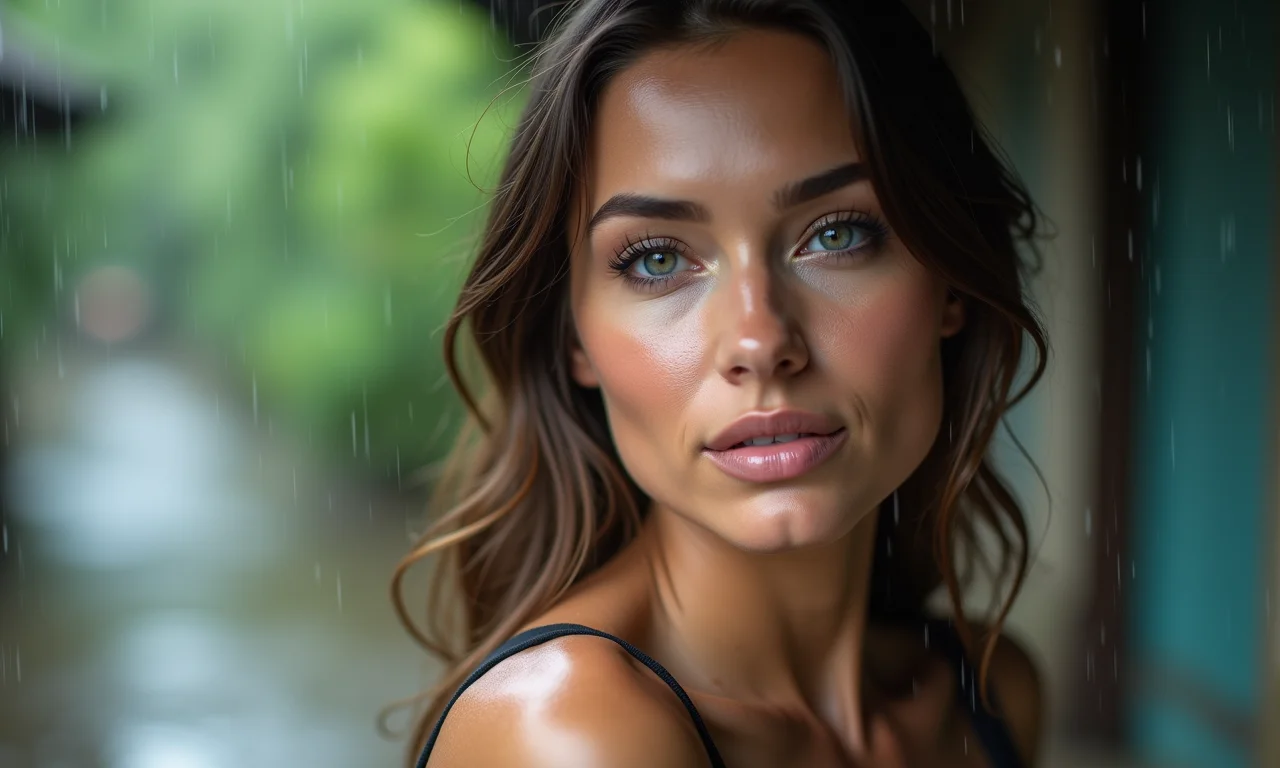 Máscara à prova d'água resistindo à chuva.