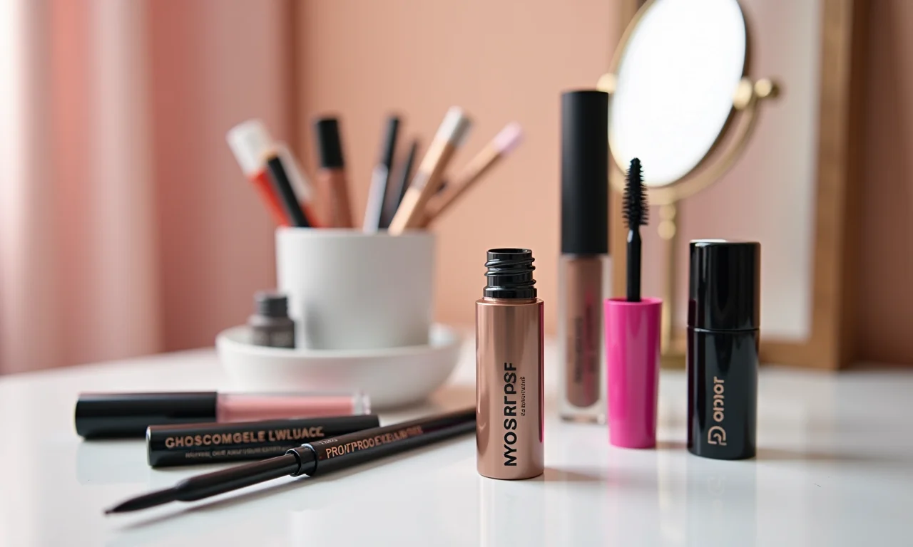 Máscara de cílios e delineador à prova d’água.