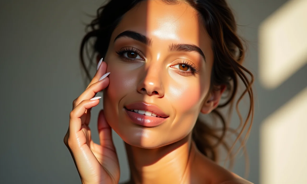 Modelo brasileira aplicando base leve e iluminada.