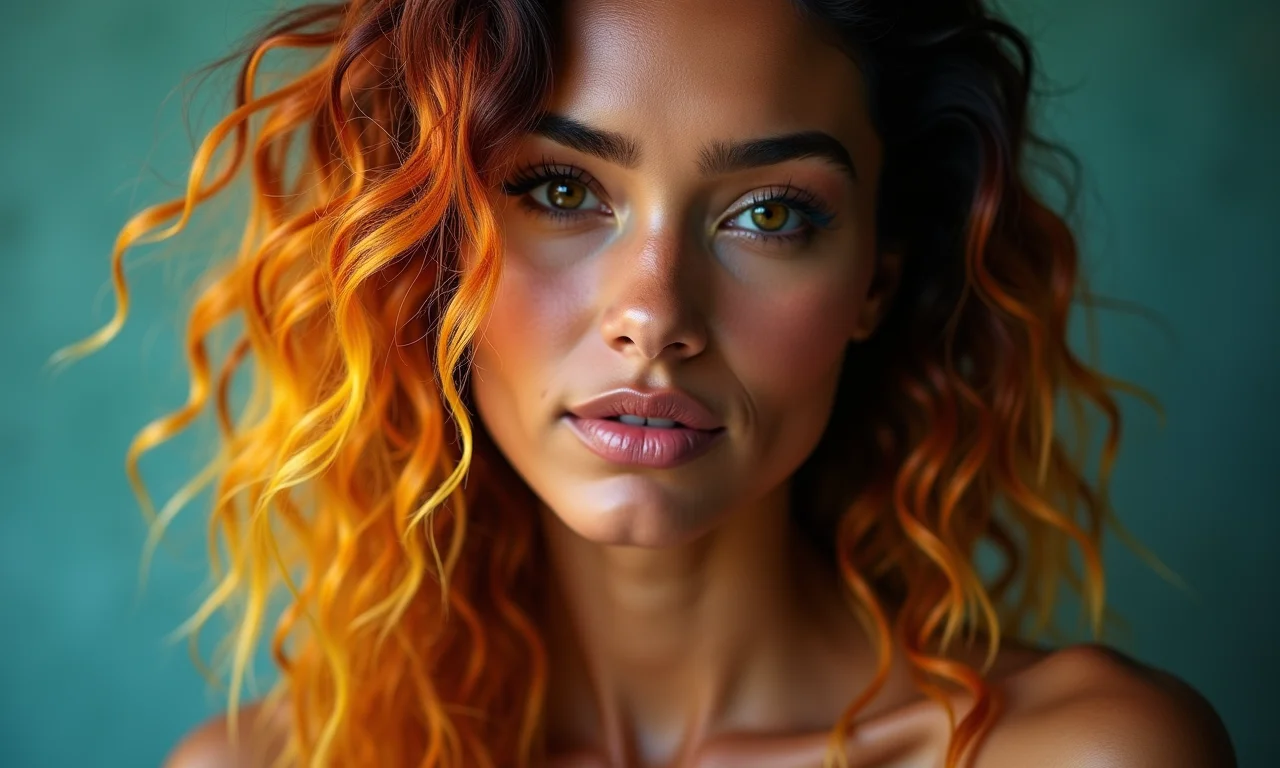 Modelo com cabelo colorido harmonizando maquiagem com tom de pele.