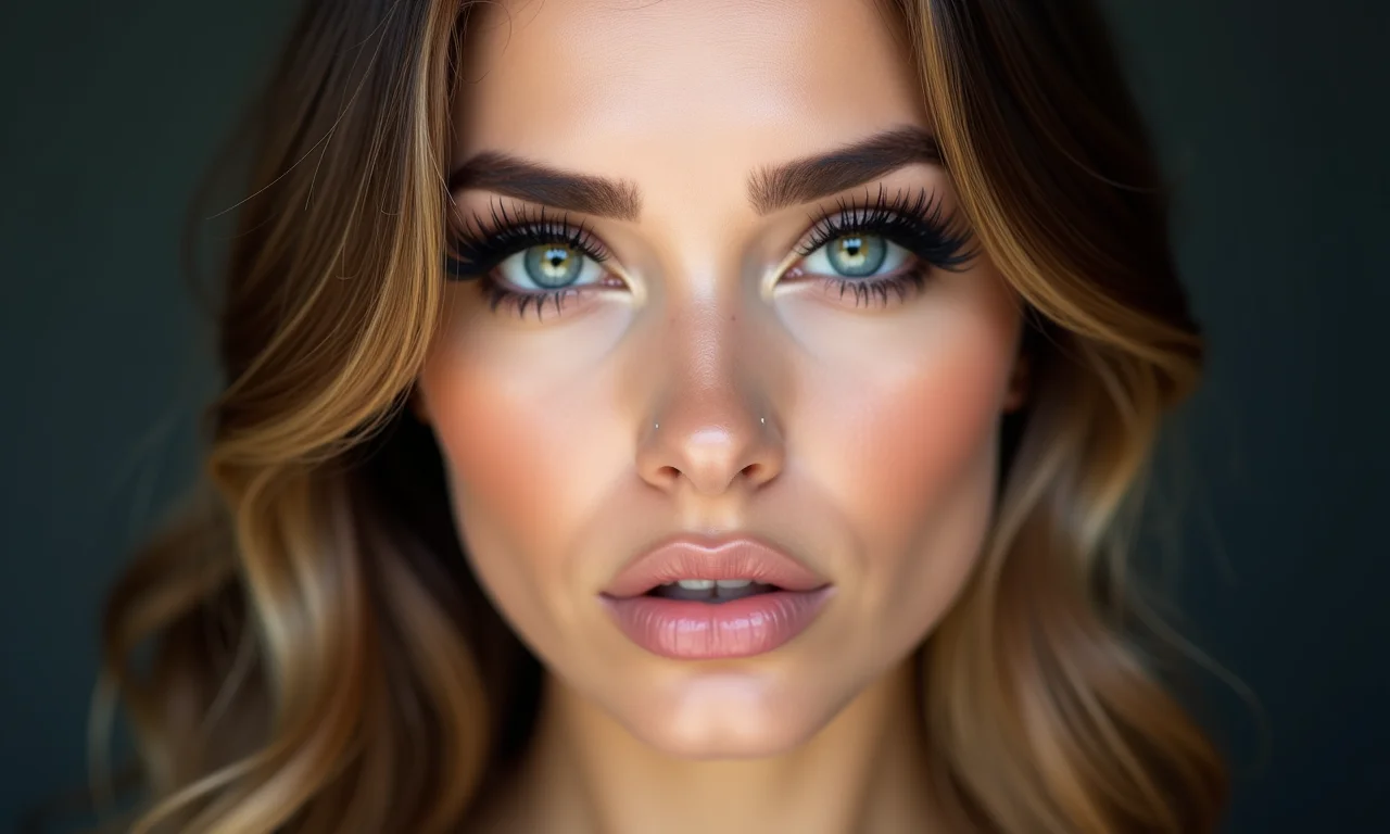 Modelo com cílios postiços dramáticos e olhar poderoso.