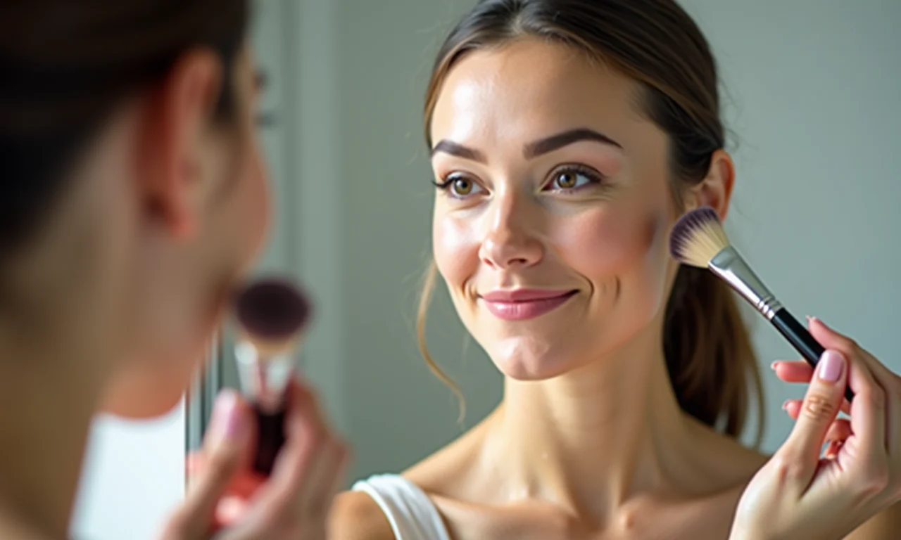 Mulher aplicando base com cobertura perfeita.