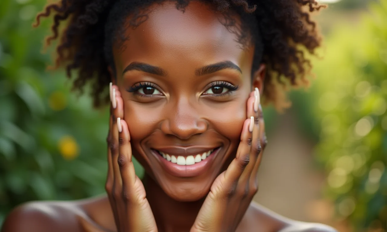 Mulher aplicando contorno suave no rosto.