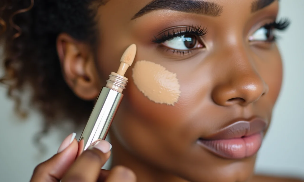 Mulher aplicando corretivo sob os olhos para a técnica de baking.