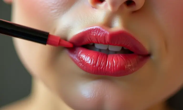Mulher aplicando delineador labial para um contorno perfeito.