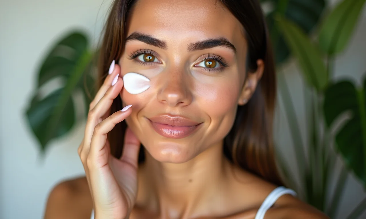 Mulher aplicando hidratante oil-free no rosto.