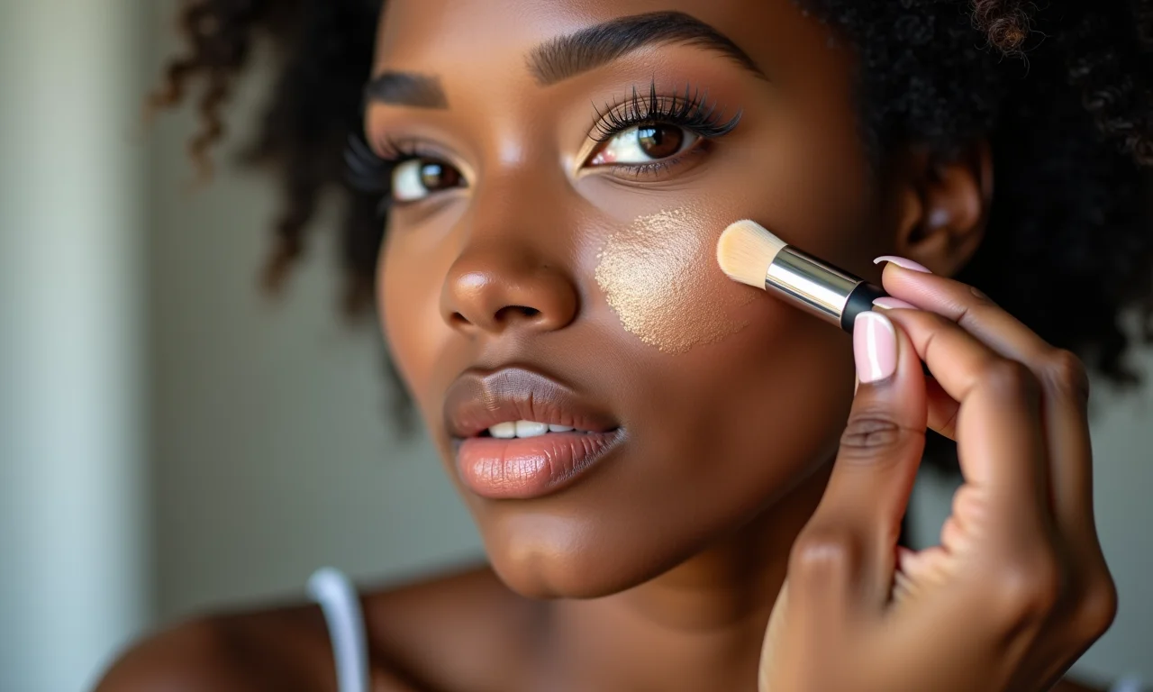 Mulher aplicando iluminador em bastão para aplicação precisa.