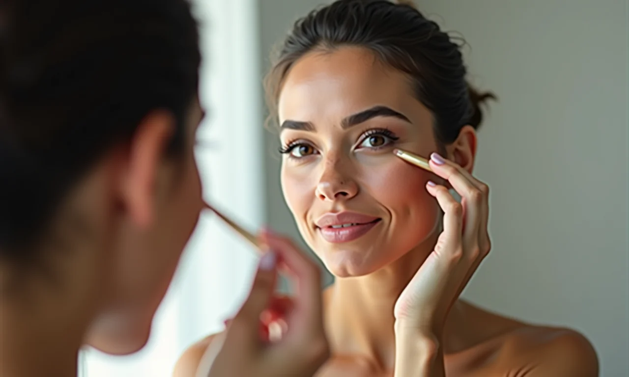 Mulher aplicando maquiagem leve para o dia a dia no telemarketing.