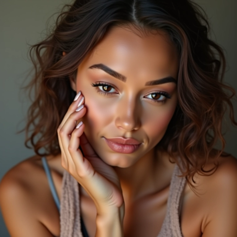 Mulher aplicando paleta de contorno mineral seguindo tutorial.