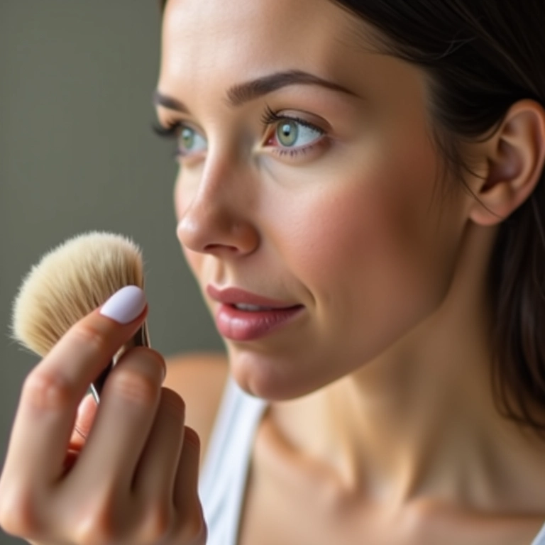 Mulher aplicando pó translúcido após a base matte natural.