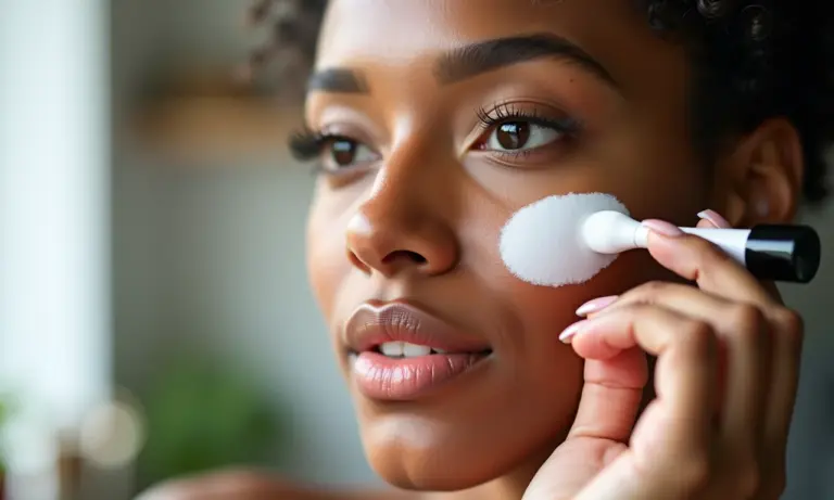 Mulher aplicando primer matificante para pele oleosa.