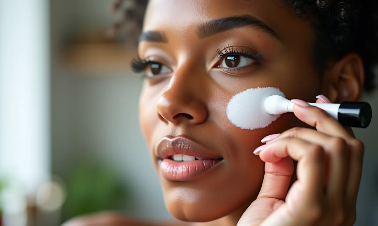 Mulher aplicando primer matificante para pele oleosa.