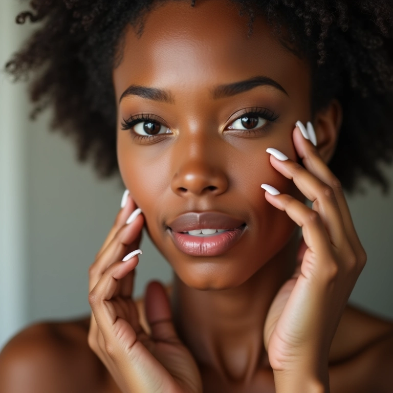 Mulher aplicando primer não comedogênico no rosto.