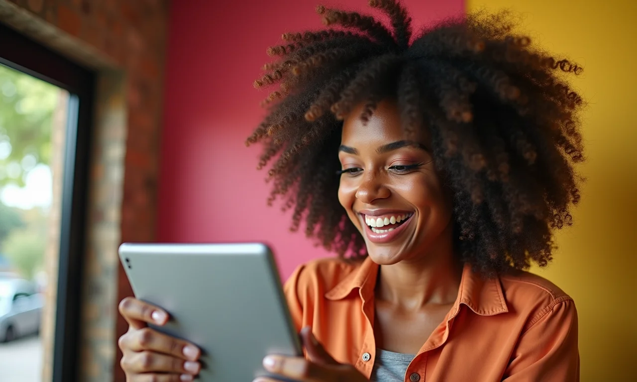 Mulher aproveitando promoções de maquiagem vegana online.