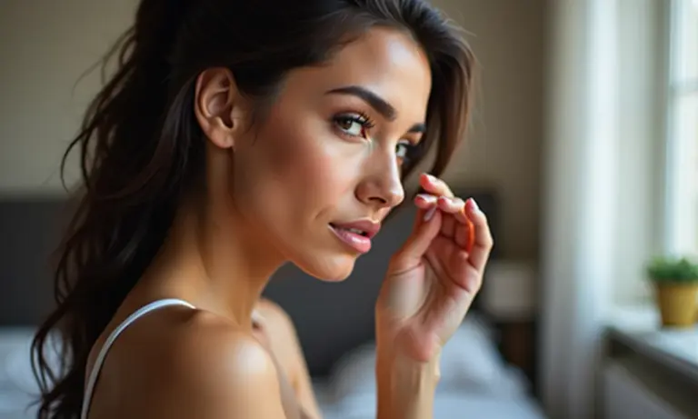 Mulher brasileira aplicando maquiagem estilo French Girl em apartamento parisiense.