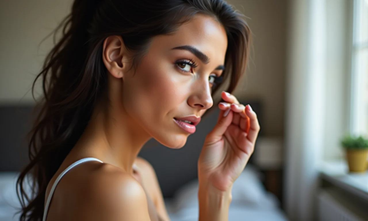 Mulher brasileira aplicando maquiagem estilo French Girl em apartamento parisiense.