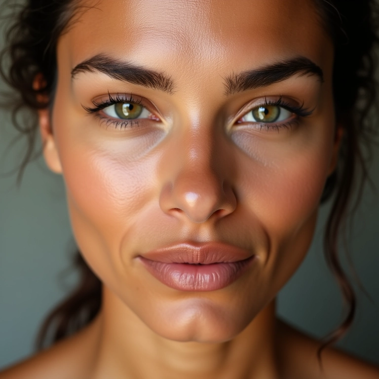 Mulher brasileira com contorno impecável e natural.