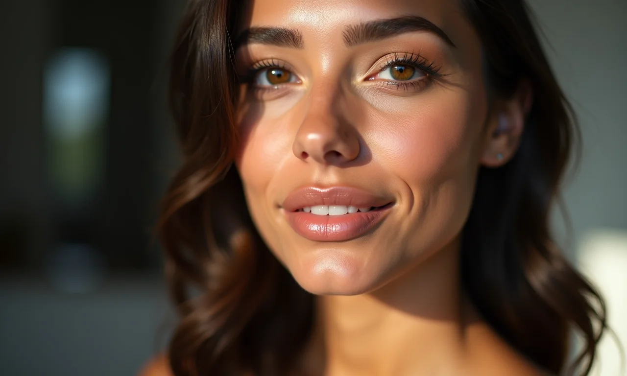 Mulher brasileira com maquiagem de contorno para afinar o rosto.