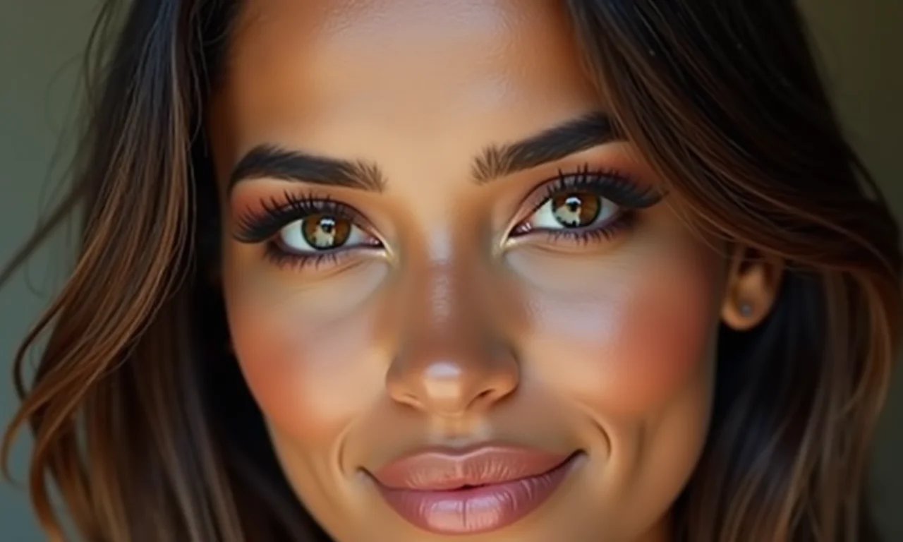 Mulher brasileira com maquiagem esfumada que aumenta os olhos.