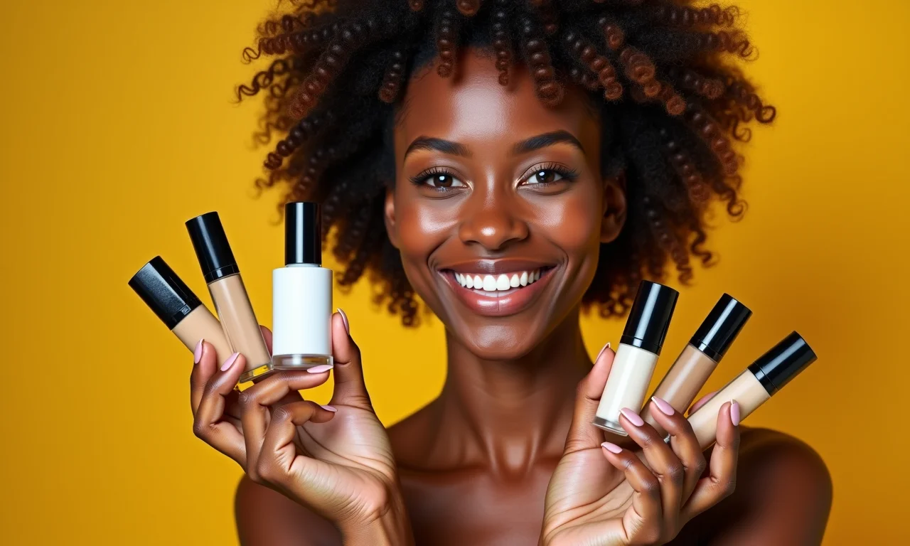 Mulher brasileira segurando diferentes marcas de corretivo.