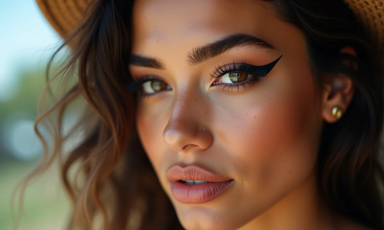 Mulher com delineado gráfico e criativo no estilo Y2K.