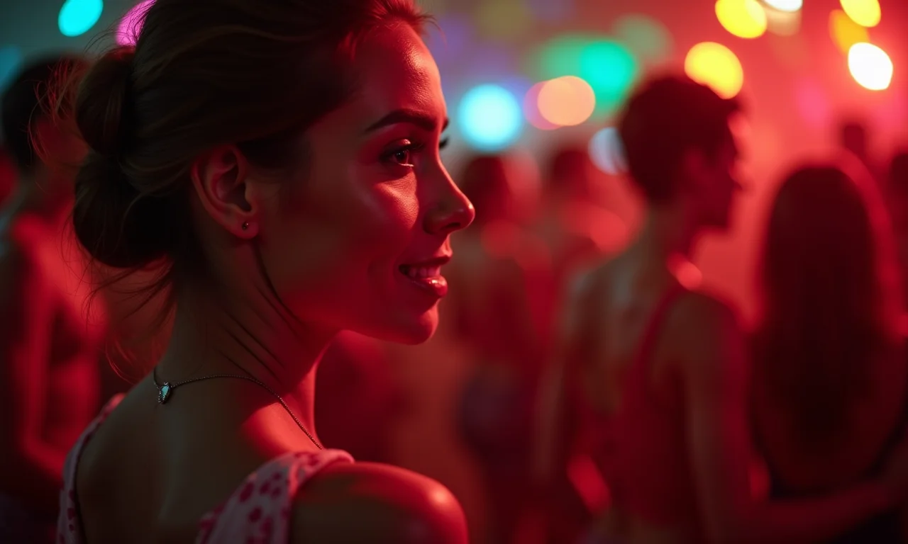 Mulher dançando no Carnaval com maquiagem intacta.