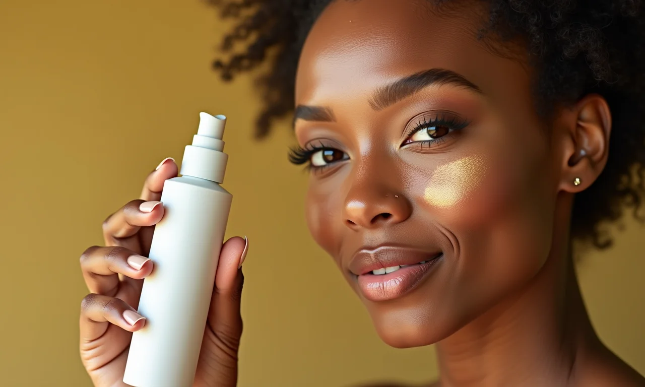 Mulher de pele oleosa usando fixador de maquiagem matificante.