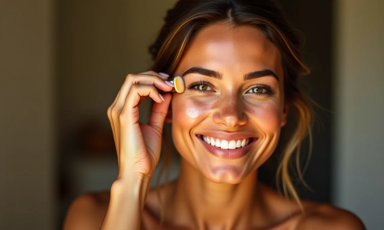 Mulher iluminando o olhar com iluminador.