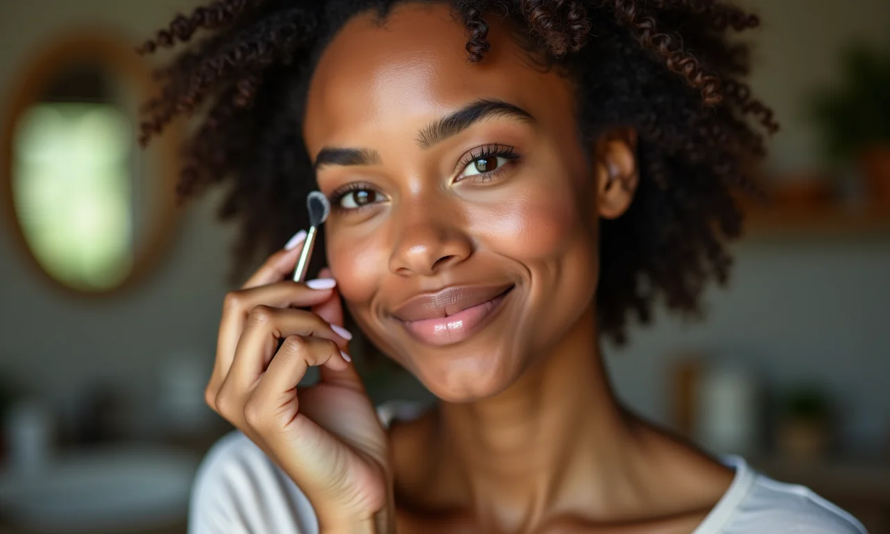 Mulher maquiando cicatrizes de acne