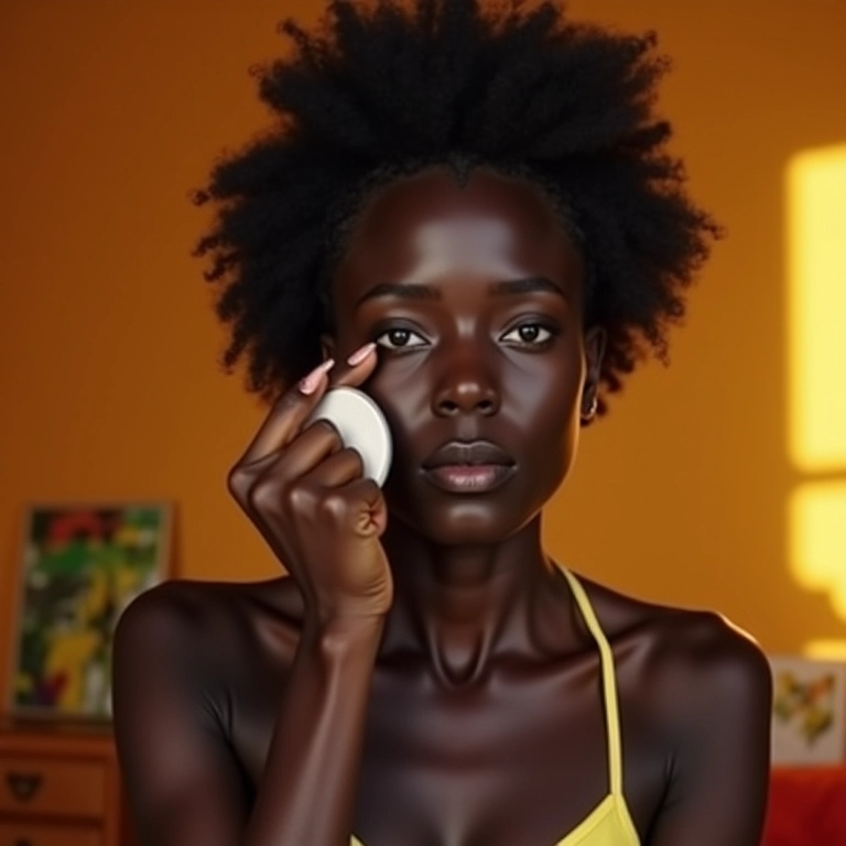 Mulher negra aplicando pó matificante para um efeito matte duradouro.